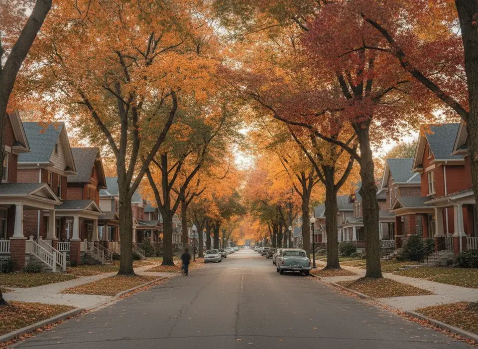 Grand Rapids neighborhood street in autumn