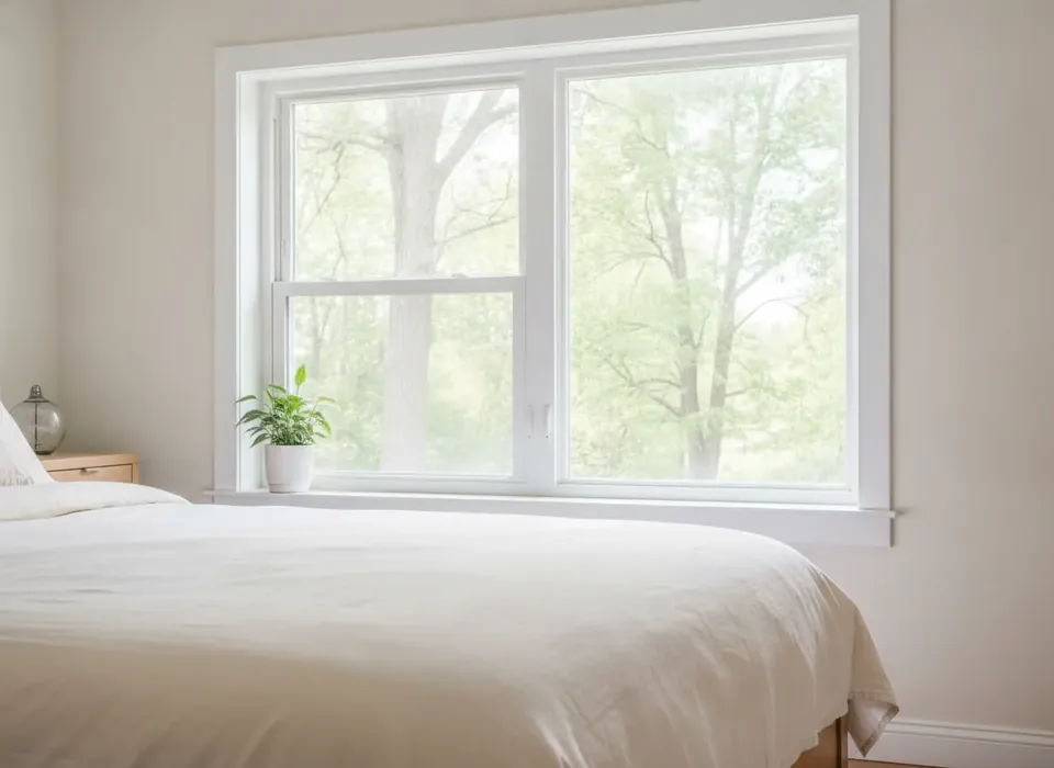 Double-hung window with the sash tilted in